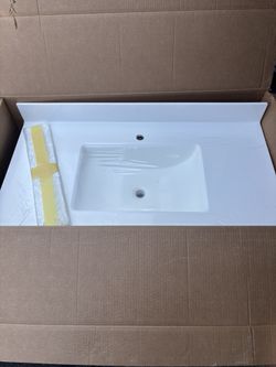 Brand New Synmar Ice White 43"x22" Vanity Top – 1 Faucet Hole, Backsplash + Side Splash