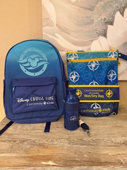 Disney Cruise Line Castaway Club Backpack Wet/Dry Bag and stainless ste Water Bottle  New