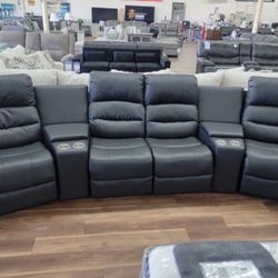 New Black Faux Leather Reclining Sectional Sofa Couch 