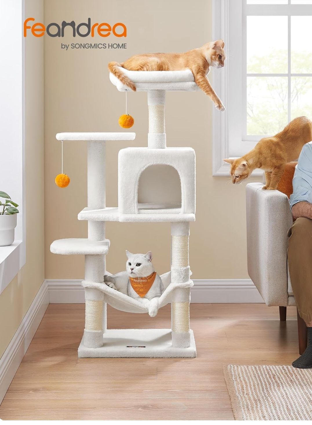 Cat Tree, 44.1-Inch Cat Tower for Indoor Cats, Multi-Level Cat Condo with 4 Scratching Posts, 2 Perches, Hammock, Cave, J UPCT261