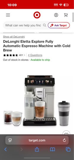 DeLonghi Eletta Explore Fully Automatic Espresso Machine with Cold Brew