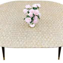 LIBERECOO Oval Tablecloth Vinyl Fitted Elastic Edge with Flannel Backing - Rope Weaving - Waterproof Wipeable Table Cover -Fits Tables up to 48" W x 6