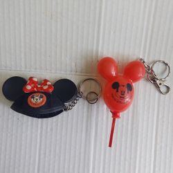 Tokyo Disney Minnie Mouse Ears Felt Hat 3" And Mickey Mouse Balloon 3" Keychains