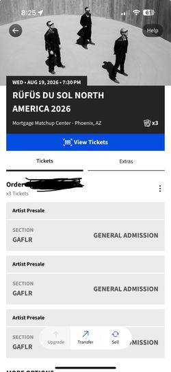Rufus du Sol Phoenix GA FLR Ticket Aug 19th