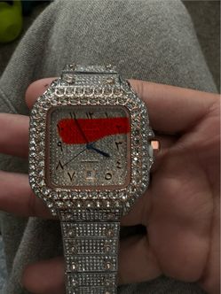 Iced Out Cartier Square Dial Watch Arabic Numerals
