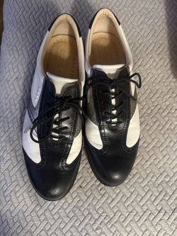 Black and White Leather Wingtip Oxford Shoes