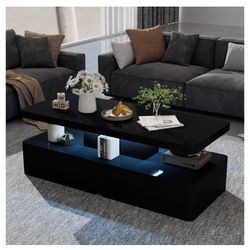 new，Modern Stylish Coffee Table with 16 Colors LED Lights,