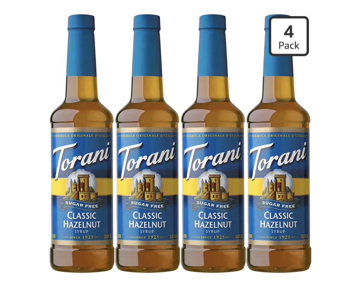 Torani Sugar Free Syrup, Classic Hazelnut, 25.4 Ounces (Pack of 4)
