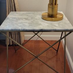 Modern Marble Top Side Tables (Set of 2) – Gold Metal Base | 22” x 18” x 22” | New
