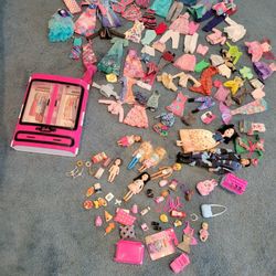 BARBIE CASE, CLOTHES, DOLLS AND ACCESSORIES  SEE DESCRIPTION 