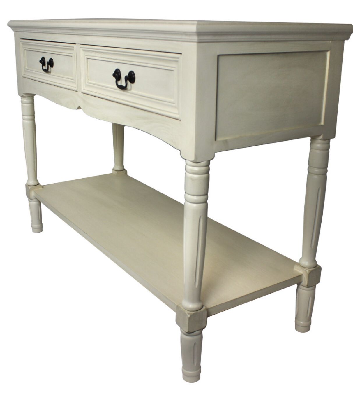 Avila Solid Wood 2-Drawer Console Table, Antiqued White