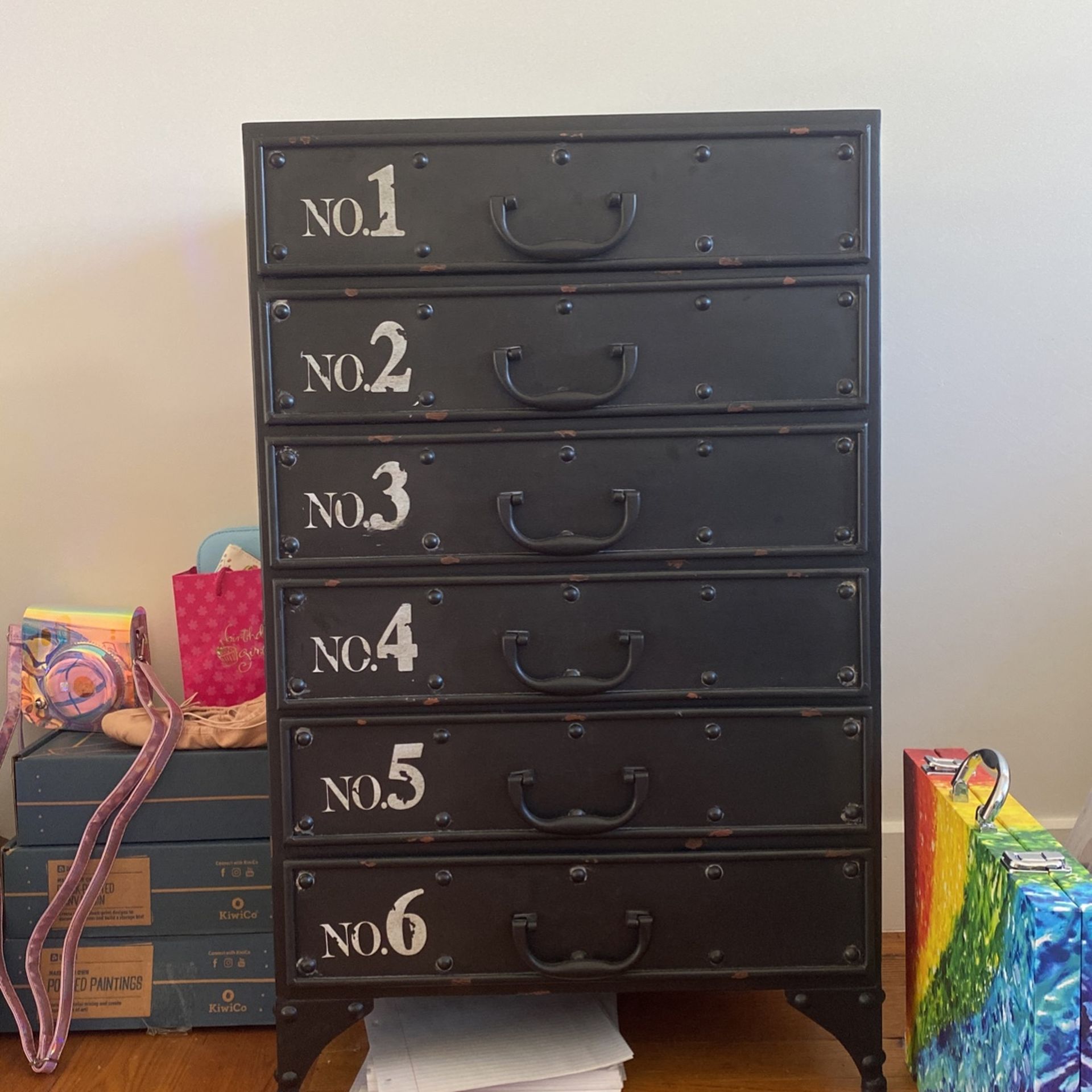 Metal Sylvia Accent Table With Numbered Drawers