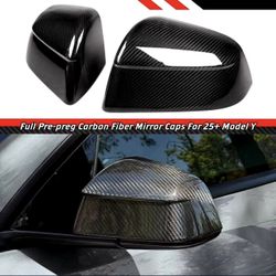 Brand New 2025-2026 Tesla Model Y JUNIPER Real Carbon Fiber Car Side Mirror Add On Cover Caps