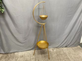 Gold Painted Crescent Moon 2-Tier Plant Stand