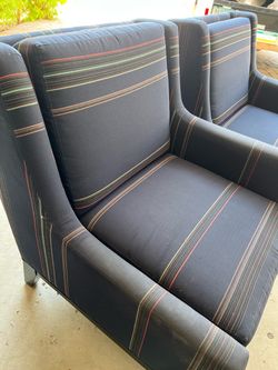 Dark Navy Striped Upholstered Armchair