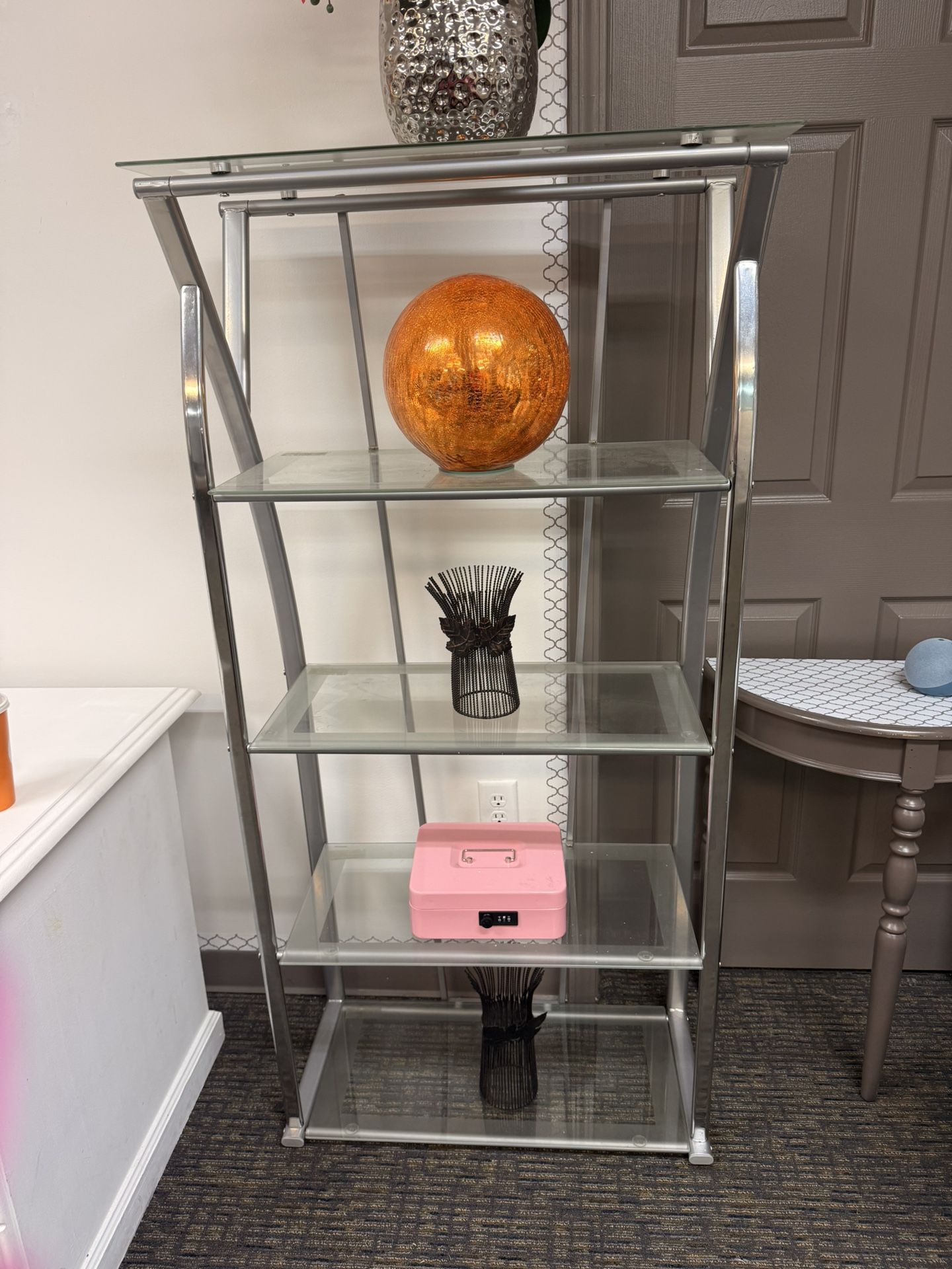 Chrome And Glass Shelving Unit