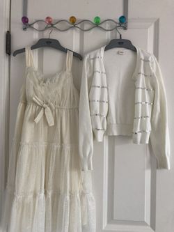 New sz M/8 girl glitter dress and cardigan