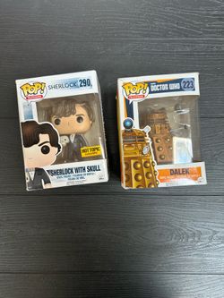 Funko Pop! BBC 2 Fig Lot: Sherlock with Skull 290 Hot Topic Exclusive & Doctor Who Dalek 223