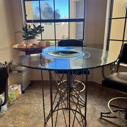 Modern, Pub Style, Glass Top With 4 Metal Chairs