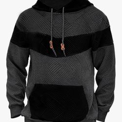 Men's Color Block Drawstring Waffle Knit Casual Hoodie with Kangaroo Pockets in XL or 2XL, Black/Gray, $25 each, NEW