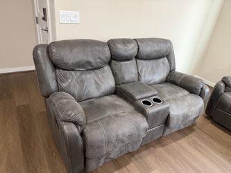 Gray Reclining Loveseat with Console