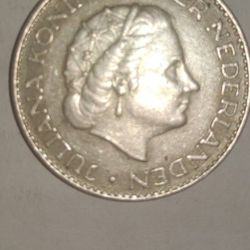 Silver 1965 Netherlands 1 Gulden.