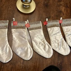 New 5 Christmas Golden Metallic Sequined With  Velvet Cuff Christmas Stocking