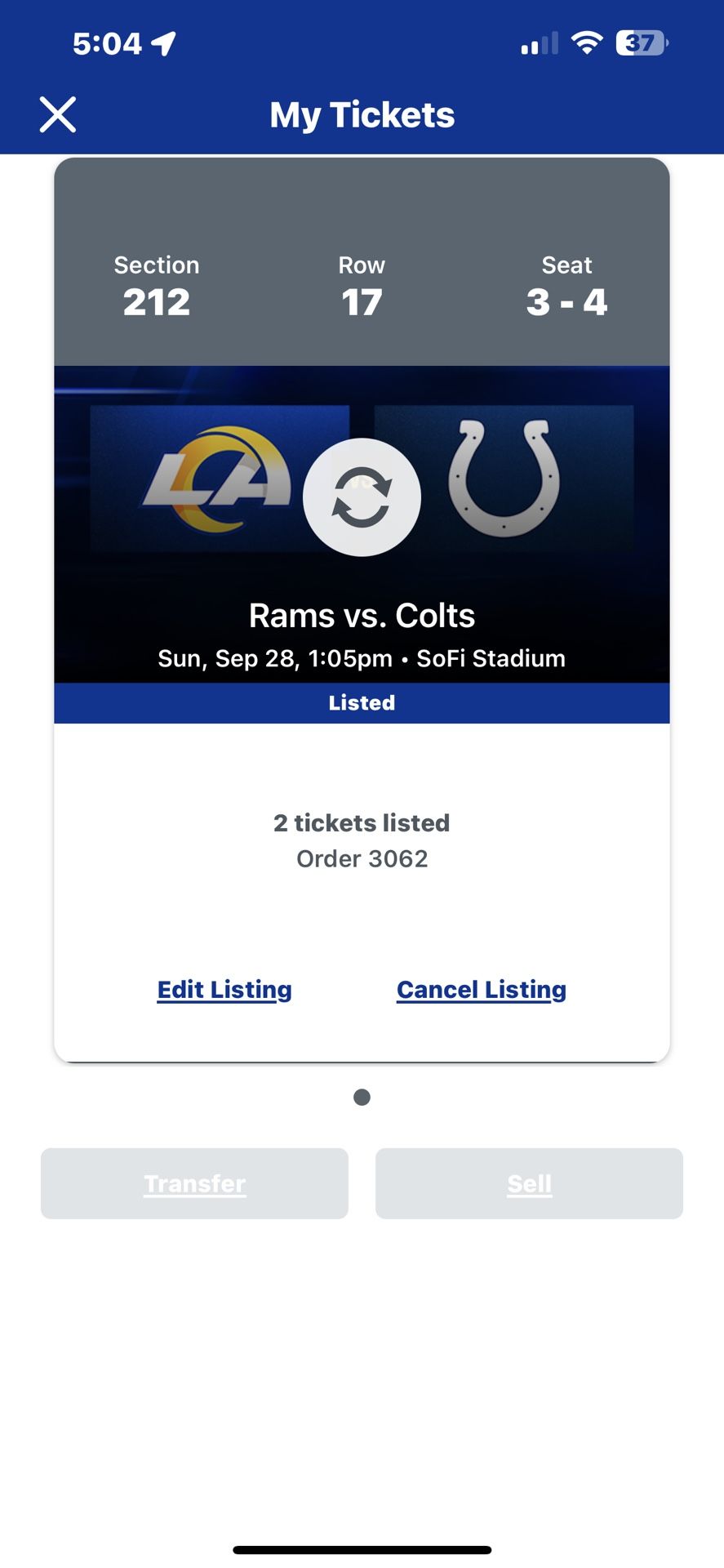 Rams Vs Colts With Tailgate Parking