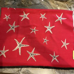 NWT - Starfish Patterned Red, Tan & Black Wrap Scarf
