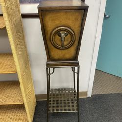 Elephant Themed Brown Wood Metal 2 Shelf Storage Cabinet $65 15” x 15” x 48”