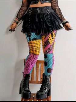 Plus Size Punk Style Digital Print Mesh Leggings 2X 4X
