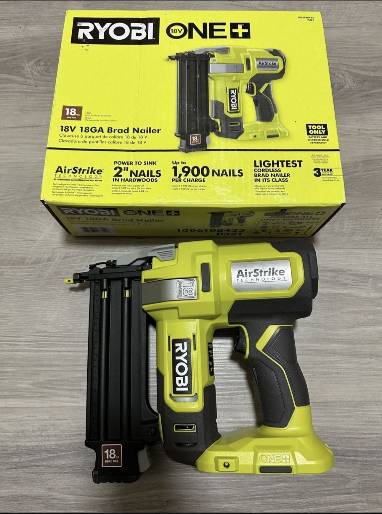 RYOBI ONE+ 18V 18-Gauge Cordless AirStrike Brad Nailer (Tool Only)