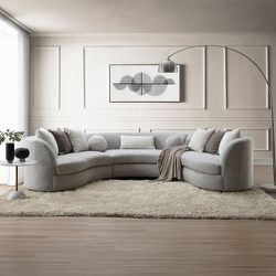 Ivria Curved Sectional Sofa w/9 Pillows Gray Boucle Fabric Fininancing Availble