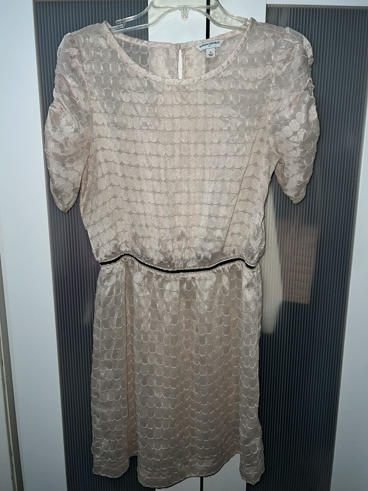 Banana Republic Shirred Sleeve Pleated Dress Ivory