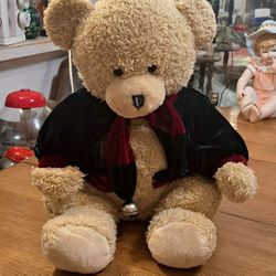 Large Christmas Teddy Bear In Deep Green & Burgendy Sweater & Scarf W/Bell