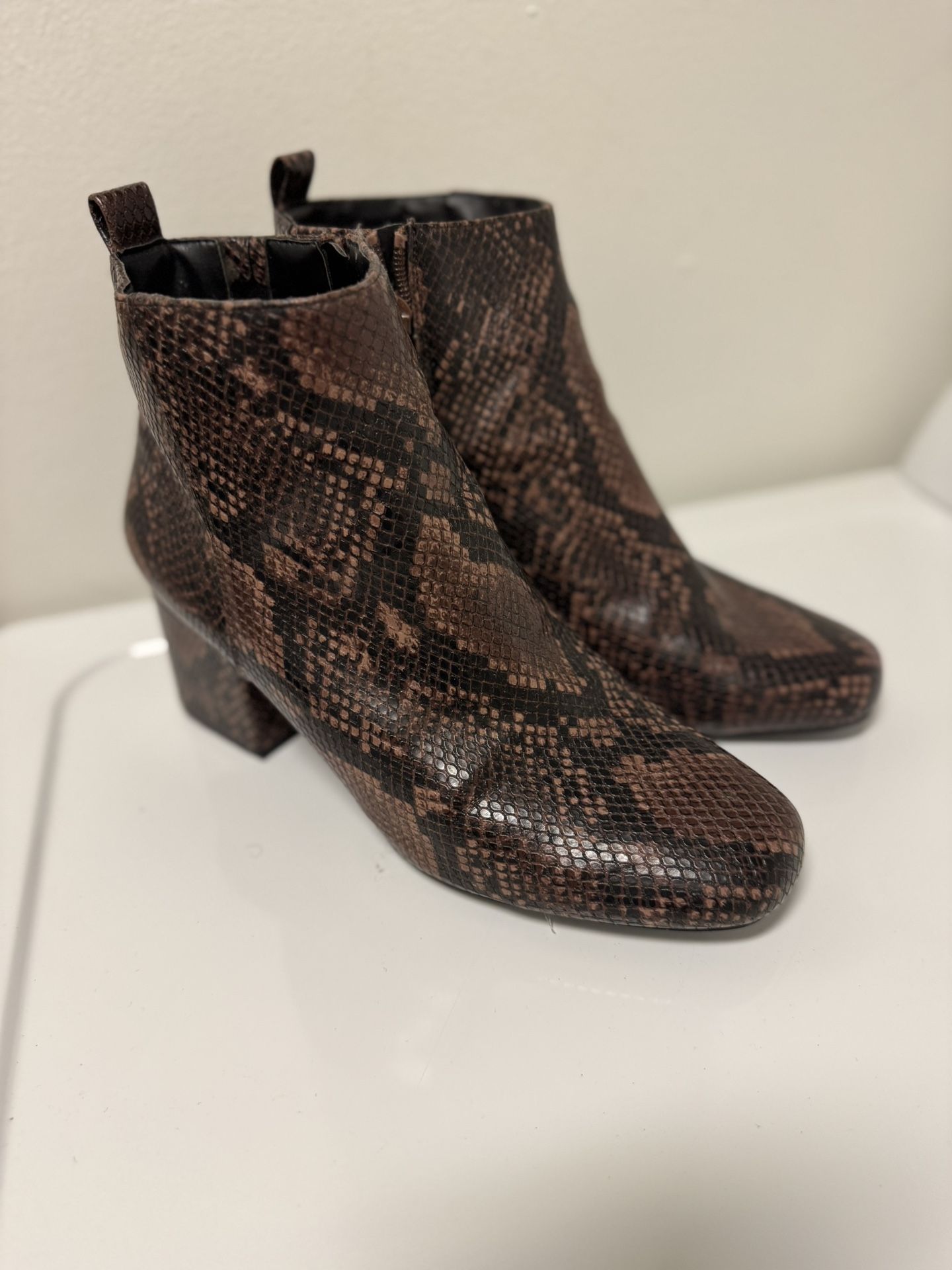 Brown Snake Print Ankle Boots