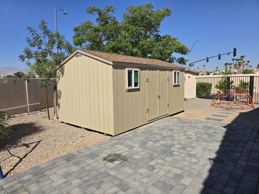 10x16 Storage Sheds With 7ft Side Walls Double Doors And Two 2x2 Windows $3650