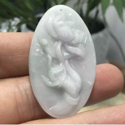 Certified A jade carved pendant flower 40mm