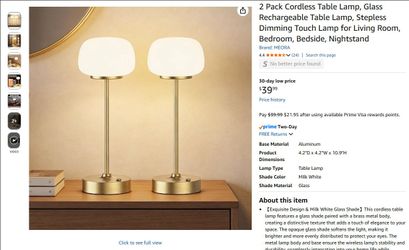 2 Pack Cordless Table Lamps,