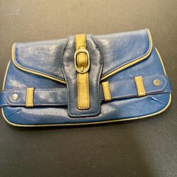 Lulu Vintage Y2K Faux Leather Blue Gold Clutch
