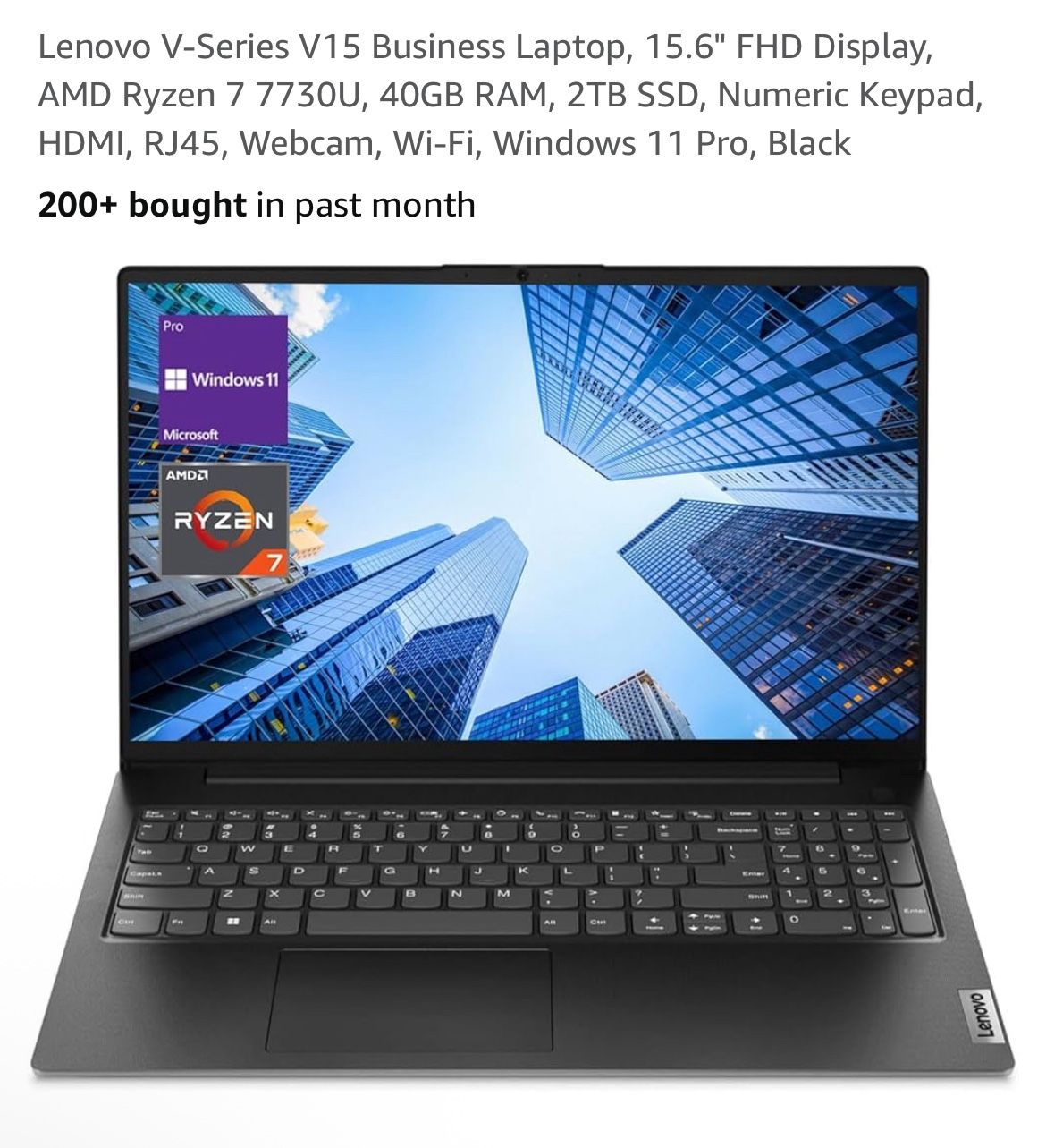 Lenovo V15 Business Laptop AMD Ryzen 7 7730U, 40GB RAM, 2TB SSD, Windows 11