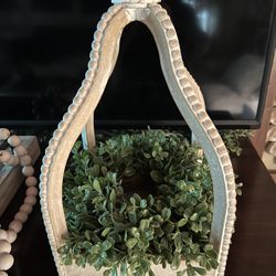Destressed Wooden Candle Lantern With Faux Greenery