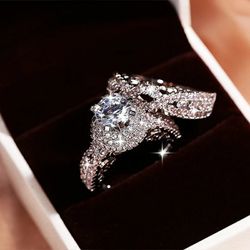 2pc Sets 925 Sterling Silver Cz Engagement Ring Set 