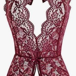 Sexy Backless One-Piece Lingerie Lace Halter Bodysuit