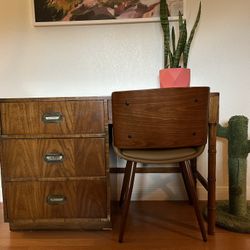 1960s Burl Antique Campaign Desk