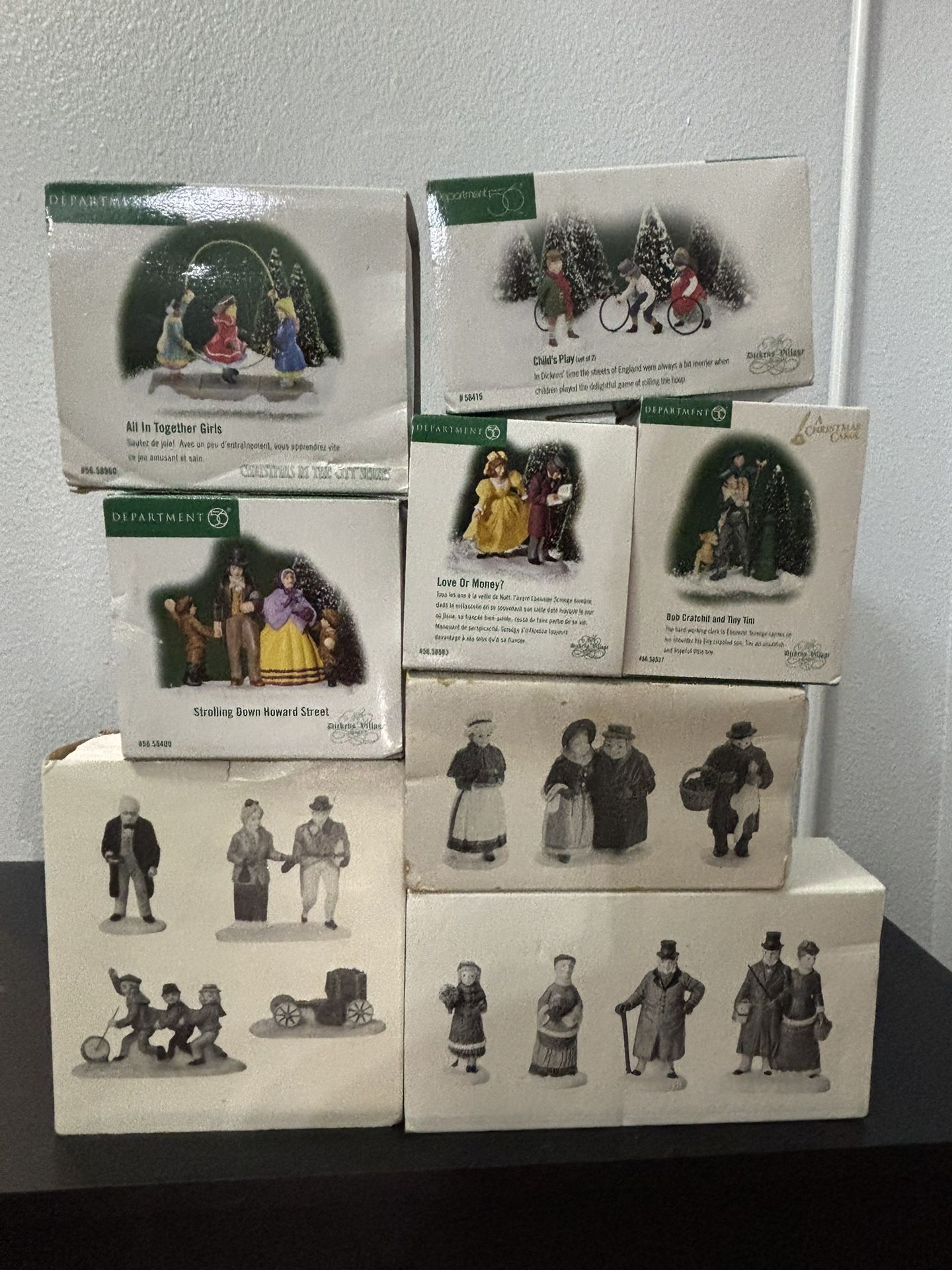 Department 56 Dickens Village Lot – 8 Sets w/ Boxes – Bob Cratchit, Tiny Tim, Christmas Carol + More