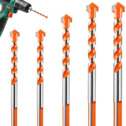 5 PCS Multi Material Drill Bit Set Tile Glass Drilling 6 mm, 6 mm, 8 mm, 10 mm, 12 mm for Tiles, Concrete, Brick, Glass, Plastic and Wood