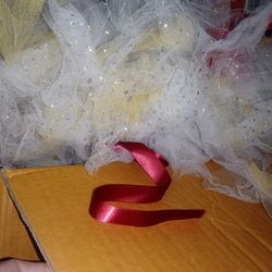 Box Of Tulle Strips & Some Pieces Of Ribbon 