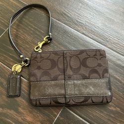 Coach Brown Canvas/Leather Wristlet