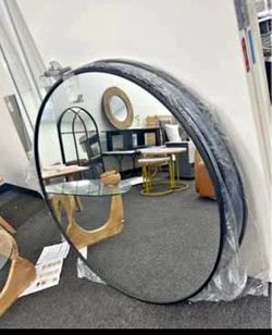 New 42 Inch Round Bathroom Mirror - Black Wall Mounted Circle Mirror with Metal Frame